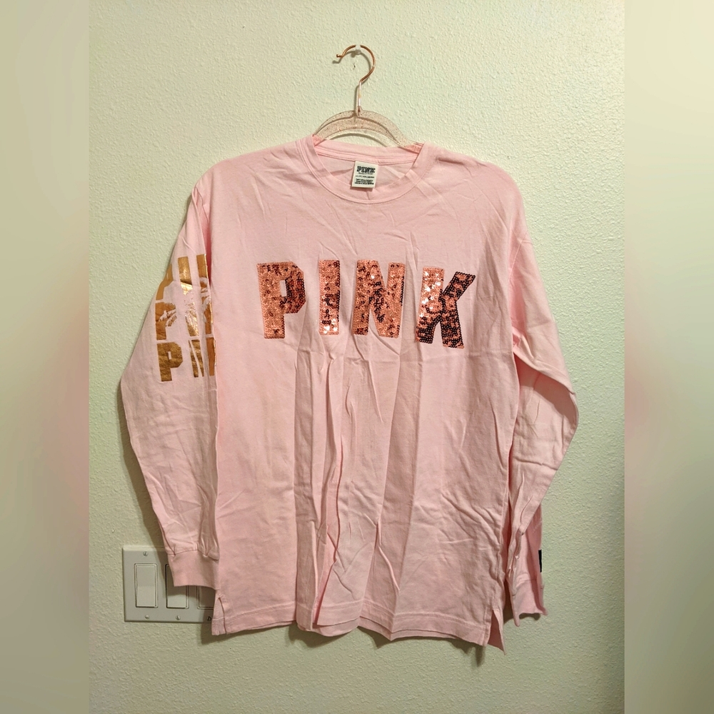Pink Rare Y2K sequins logo shirt